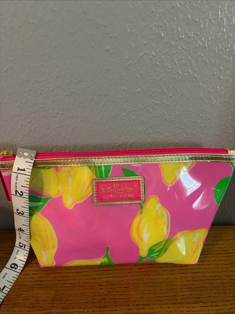 Lilly Pulitzer Pink Lemon Cosmetic Pouch with Gold Trim